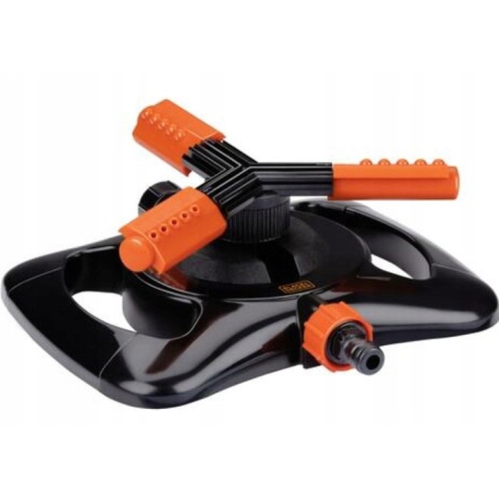 Ротационен разпръсквач с 3 рамена Black+Decker, 15 дюзи, черно-оранжев, 24x25x8см