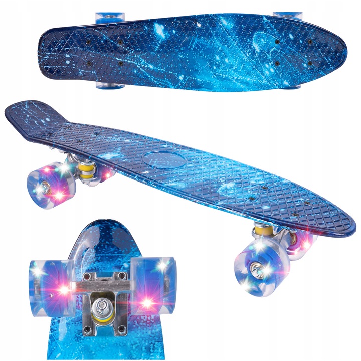 MalPlay gyermek gördeszka 56x14.5cm LED kerekekkel, drift, kék