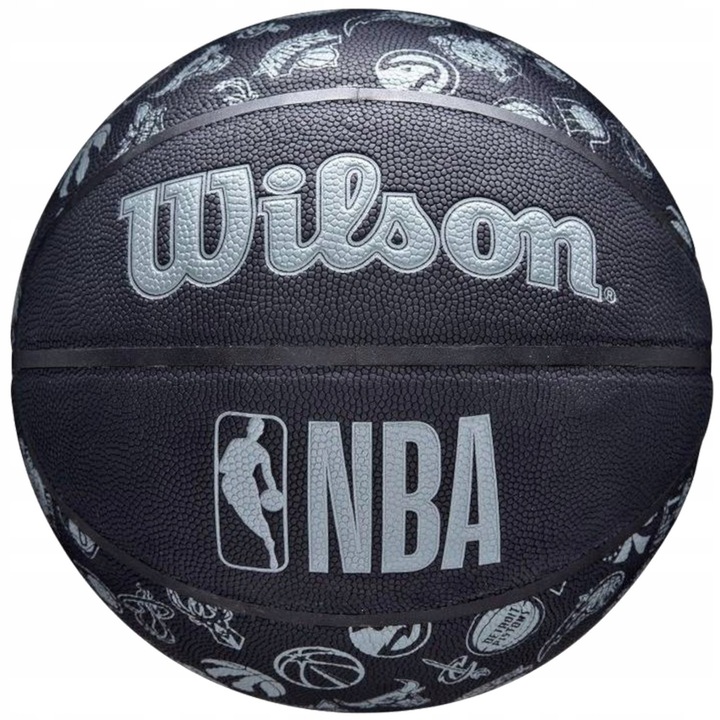 Баскетболна топка Wilson NBA Team Tribute, за открито, композит PureFeel, с подобрен захват, черно/сиво, размер 7