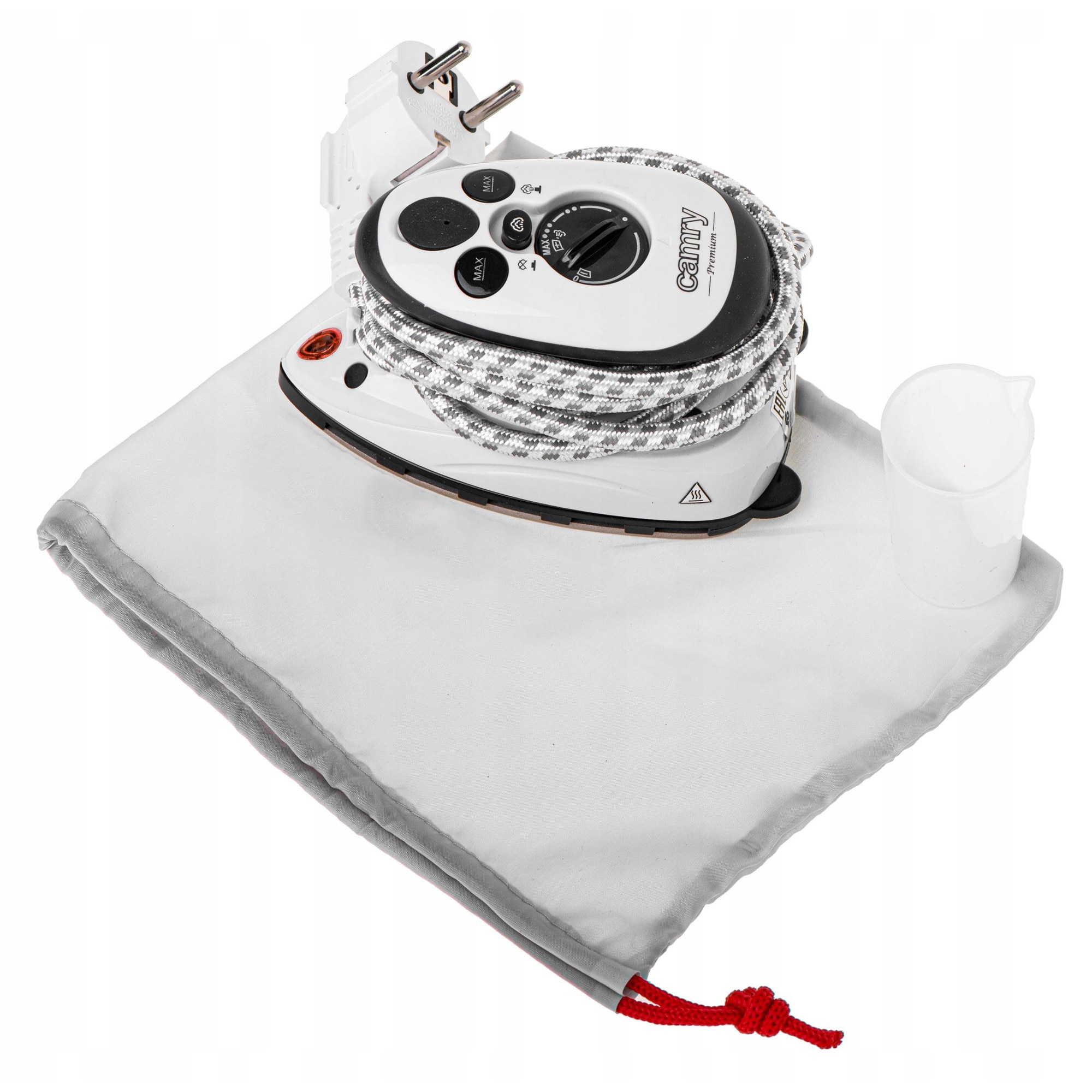 Fier de calatorie portabil Camry 6DBW-LO7, cu aburi 2in1 (calcare uscata si cu aburi), alimentare dubla 100-127/220-240V, talpa ceramica 13x7,5 cm, alb-bleumarin, 30 ml