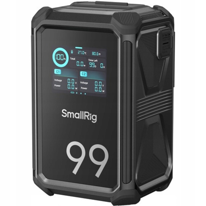 Акумулатор V-Mount SmallRig 4984 X-Touch X99, 99Wh (27200mAh), бързо зареждане PD 100W, тройна защита IP54 (удароустойчив), мултипорт 2x USB-C/2x DC/D-Tap/USB-A, черен, 1 бр