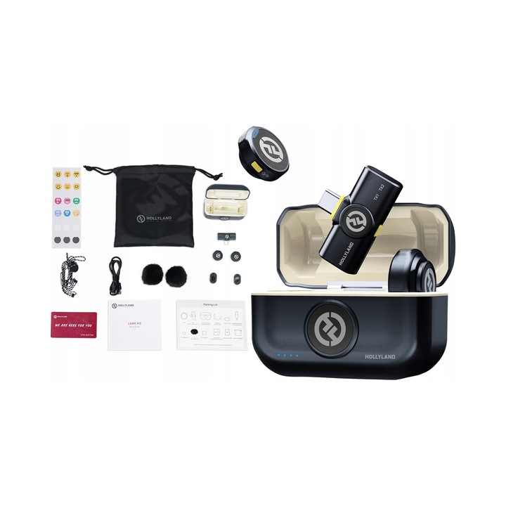 Microfon lavaliera wireless Hollyland Lark M2, set 2 microfoane, USB-C, autonomie 40h, cu DeadCat, negru, 2 buc