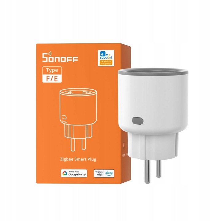 Sonoff S60ZBTPF okos aljzat/adapter, Zigbee 3.0, fogyasztásmérés és repeater funkció, fehér, 1 db
