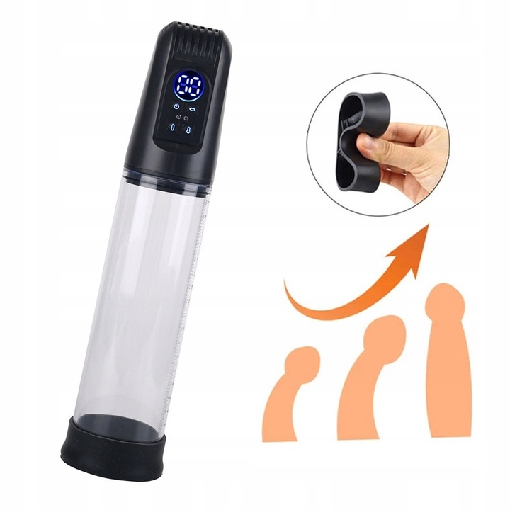 Помпа за пенис / вакуумна помпа Water Bath LCD, електрическа с LCD дисплей, водоустойчива, от медицински силикон и ABS, черен/прозрачен, 1 бр
