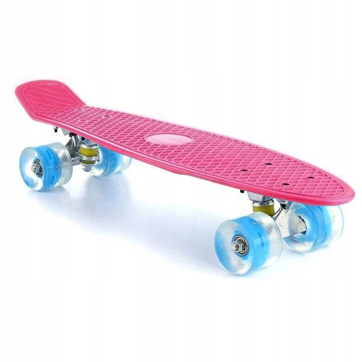 Skateboard Retoo Fiszka, többszínű LED kerekek, puha gumi kerekek, csúszásmentes, rózsaszín, 55x15x13 cm