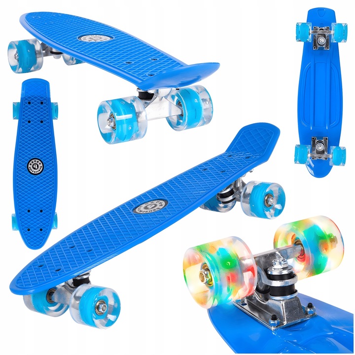 Skateboard Bauerkraft Fishboard LED kerekekkel, ABEC-7 csapágyakkal, kék, 55 x 14,5 x 11 cm