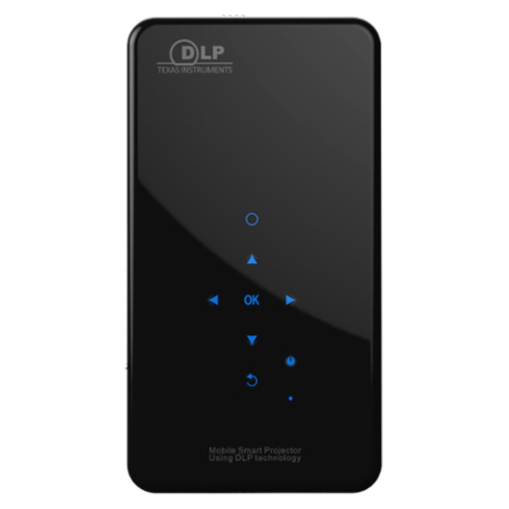 Мини проектор GOMEDIA X2, DLP LED, Android 7.1, 200 ANSI LUM (2000 lm), 2 GB RAM, 16 GB ROM, батерия 4000 mAh (2ч), WiFi 2.4G/5G, Bluetooth, HDMI, Черен, 146 x 78 x 18 мм