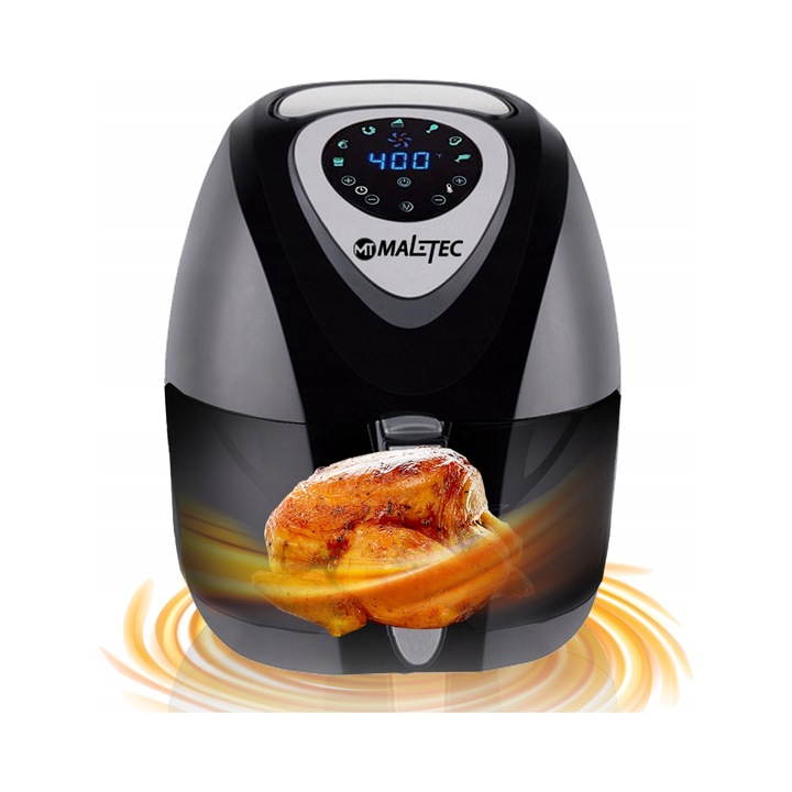 Air fryer Maltec AirFryer2500W, 1400 W, 7 programe, temperatura 80-200°C, negru/gri, 4,3 l