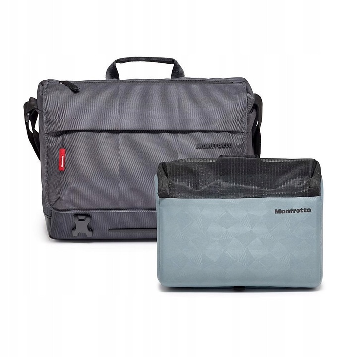 Manfrotto, ballisztikus szövetből készült fotós futártáska, kivehető flexy camera shell fotóbetéttel és 12 hüvelykes laptop rekesszel, Manhattan Speedy 10, szürke, 44x36x14 cm