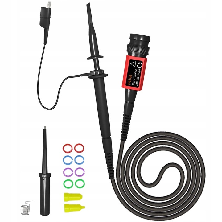 Sonda pentru osciloscop Fnirsi P4100, 100 MHz, atenuare 100:1, 1000 V (CAT II), conector BNC, Negru, cablu 110 cm