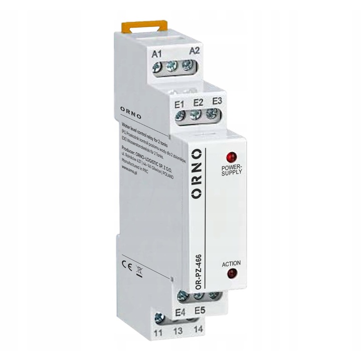 Orno OR-PZ-466 folyadékszint-szabályzó relé, 1 modul, 24-240V, 2 tartályhoz