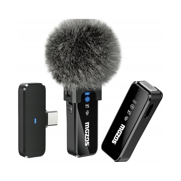 Microfon lavaliera wireless Mozos MX2-DUAL, dual, 2.4 GHz, negru, 46x16x10mm
