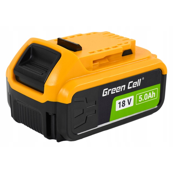 Acumulator Green Cell PTDW18V5 18V 5Ah Li-ion, indicator nivel incarcare, compatibil DeWalt XR (DCB184), negru/galben, 1 buc