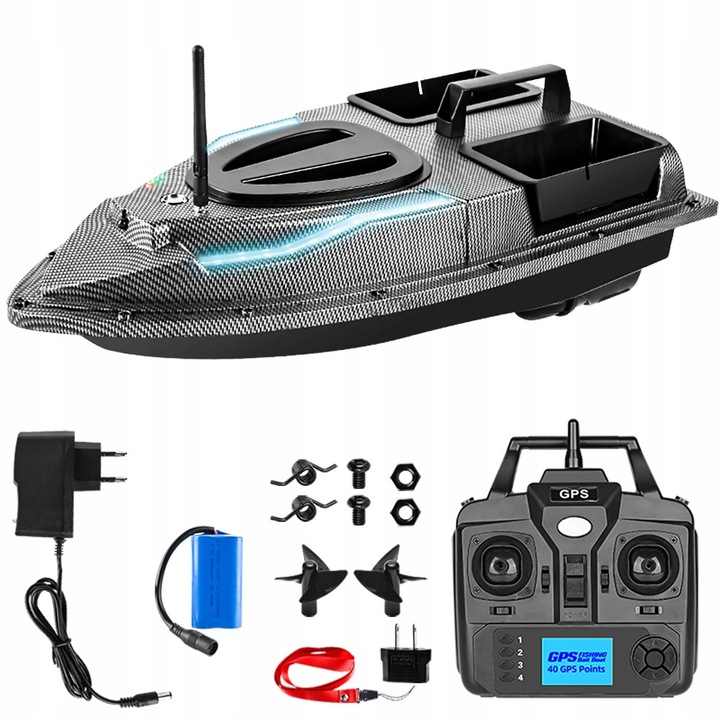 Etetőhajó, Flytec V900, GPS-szel, 2 etetőanyag-tartállyal, fekete