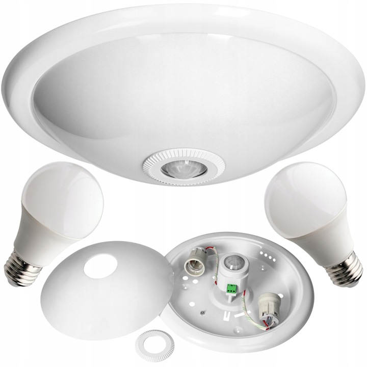Плафон Virone CL/2xE27R-2 със сензор за движение и светлина, 2x LED крушки E27 10W 4000K включени, поликарбонатен дифузер, Бял, 300x96,8 мм