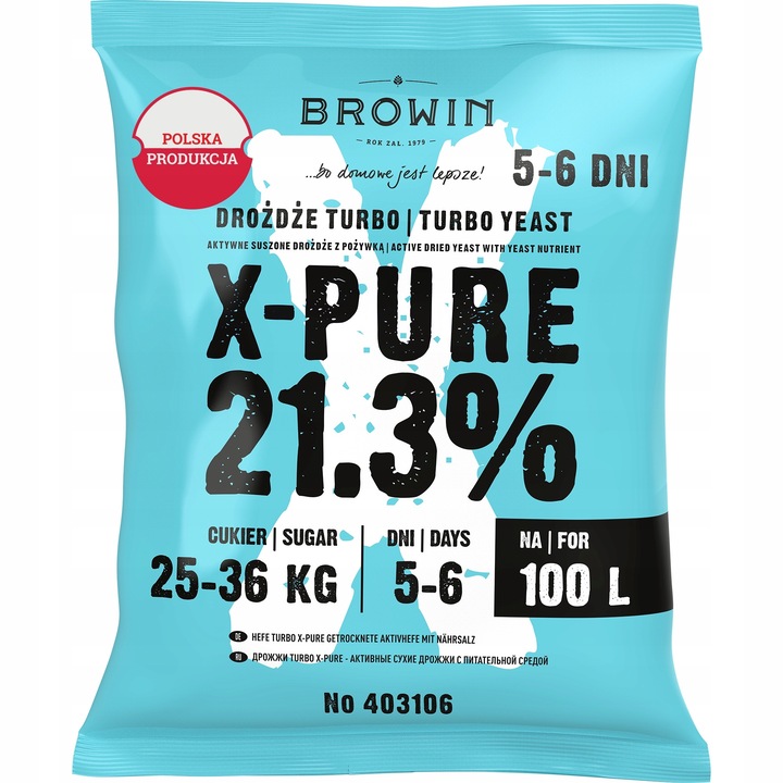 Drojdii Turbo Browin X-Pure 21,3% / turbó élesztő, akár 21,3% alkoholig erjeszt, 100 L-hez, 360 g