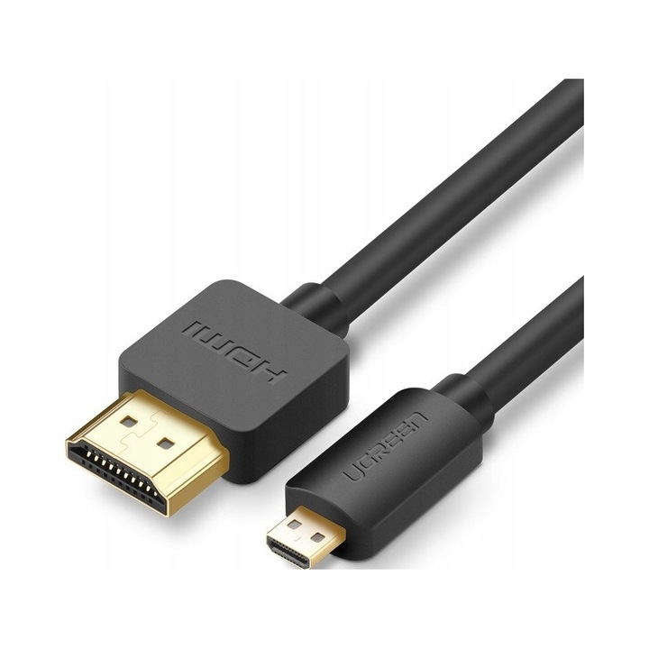 Кабел micro HDMI към HDMI UGREEN HD127, HDMI 2.0, 4K 60Hz, позлатени конектори, вграден IC, Черен, 3 м