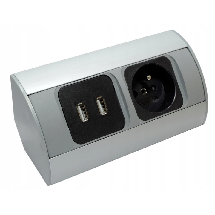 Мебелен контакт Orno OR-AE-1310, 2 USB, сребрист, 15x6.4x6.4см