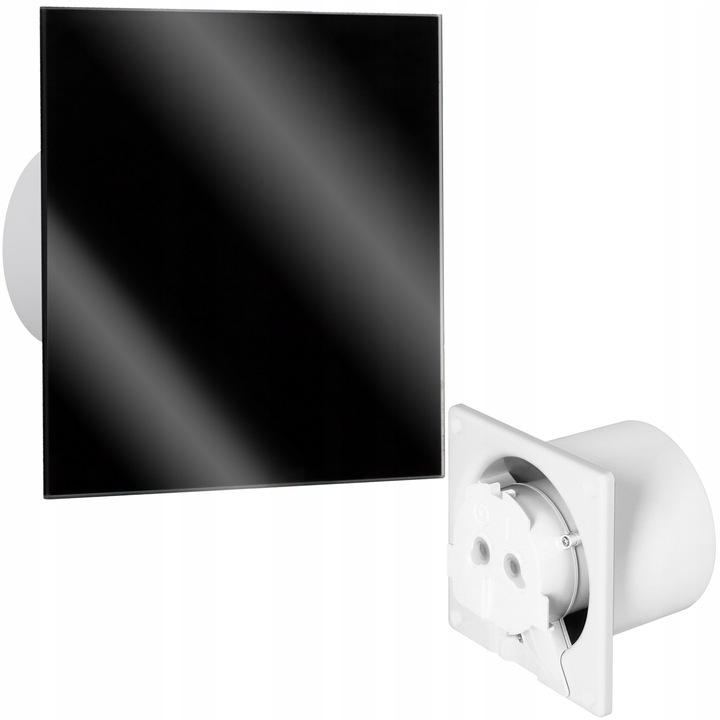 Ventilator baie Orno OR-WL-3201/100/HS, silentios 26 dB, cu timer si higrostat, diametru 100 mm, 93 m3/h, panou decorativ sticla negru lucios OR-WL-3204/GB