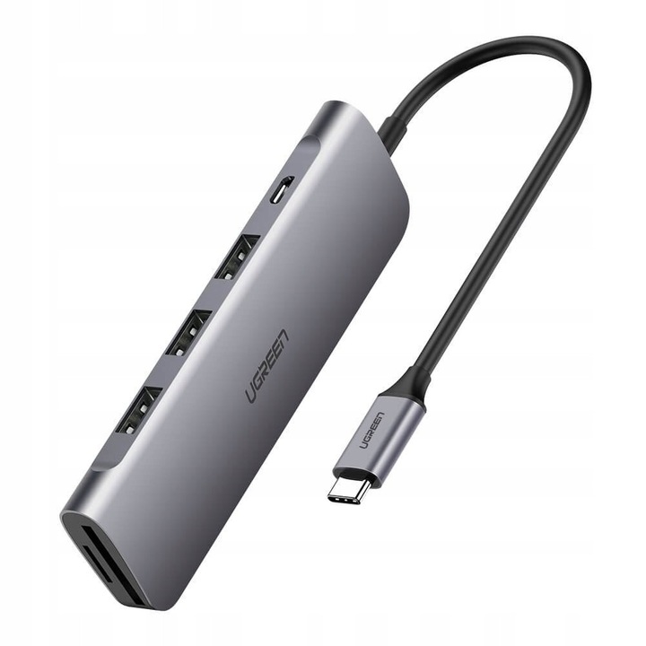Адаптер хъб USB-C Ugreen CM195 5 порта сив 11.5x3.6x1.25см