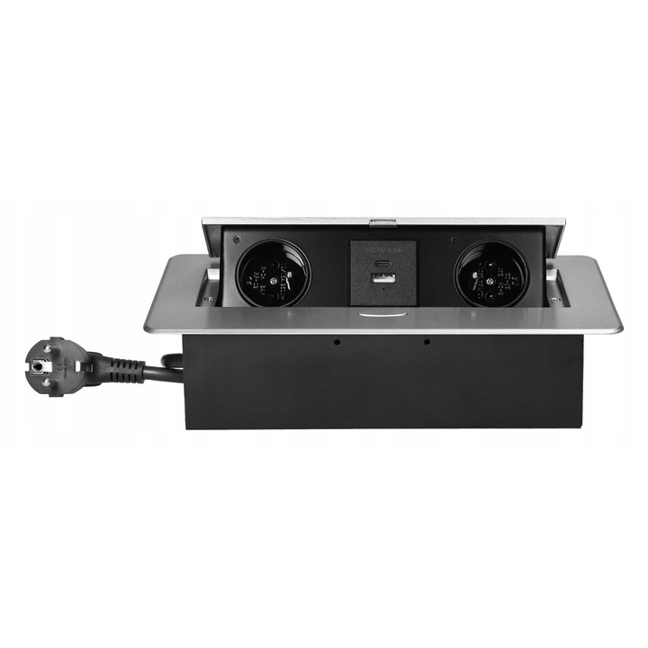 Вграден контакт Virone FS-20, двоен, USB-A и USB-C, сребрист, 1.5м