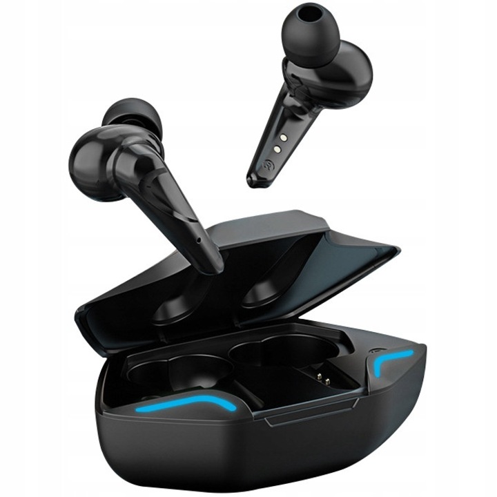 Media-Tech Cobra Pro Rhoid MT3607 vezeték nélküli fülhallgató, TWS Bluetooth 5.0, powerbox töltéssel és világítással, beépített mikrofon, fekete, 1 szett