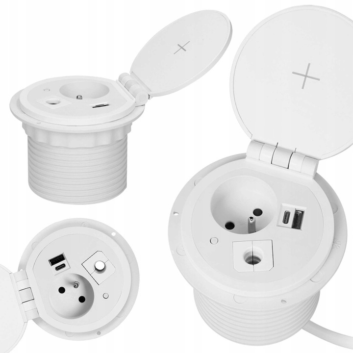 Вграден контакт Orno OR-GM-9015/W, 230V, USB A и C, индуктивно зареждане, бял, 9x8см