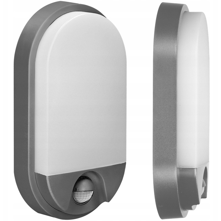 Adviti NEFRYT AD-OP-6110GLPMR4 kültéri lámpa, beépített 10W 4000K LED, PIR mozgásérzékelővel és alkonykapcsolóval, IP54, szürke, 1 db.