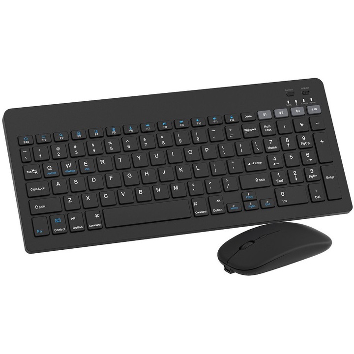 Комплект безжична клавиатура и мишка Omega OKM071B, Bluetooth 5.0 и 2.4GHz приемник, USB-C зареждане, ултратънка клавиатура 12мм, мишка 800/1200/1600 DPI, черен, 1 комплект