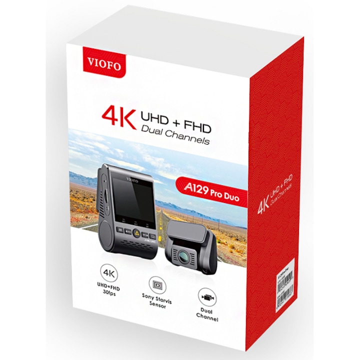 Viofo A129 Pro Duo autós kamera, 4K+FHD, GPS, WiFi, fekete, 2x2"