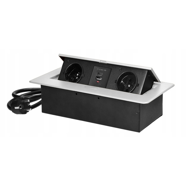 Вграден контакт Orno OR-GM-9035, 2 контакта тип E, 2 USB, бял, 132x265x67.5mm