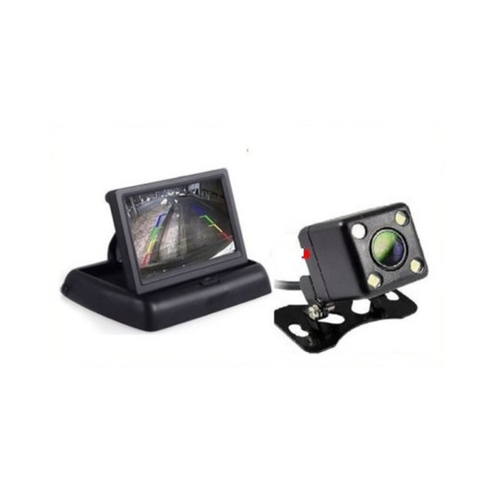 Vezeték nélküli autós monitor 4.3 inch, színes, IP67 vízálló tolatókamerával, 23x23x23mm