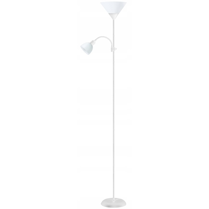 Подова лампа PLATINET PFLF066GR, с регулируемо рамо за четене, цокъл E27/E14 макс. 60W/25W, бяла, 180см
