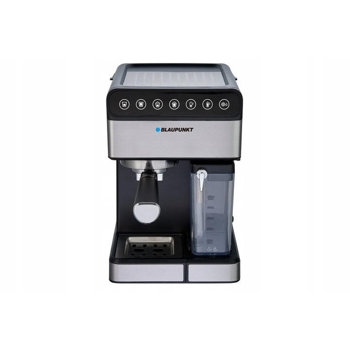 Espressor de cafea Blaupunkt CMP601, 15 bar, 1350 W, rezervor apa 1.8 l, spumator lapte, 3 filtre (44 mm), termoblok, negru/argintiu