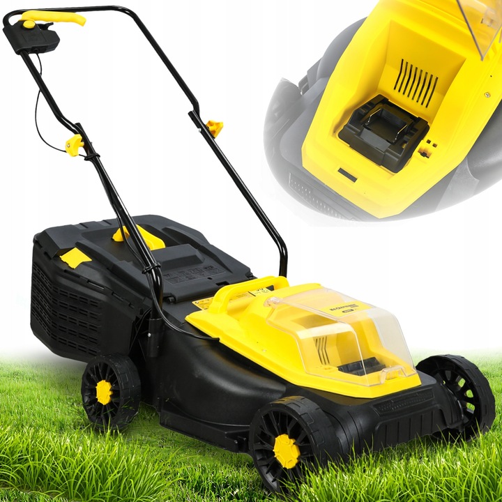 Masina de tuns gazon Heckermann AVKT20, acumulator 20V, latime taiere 32 cm, cos 35 l, negru/galben