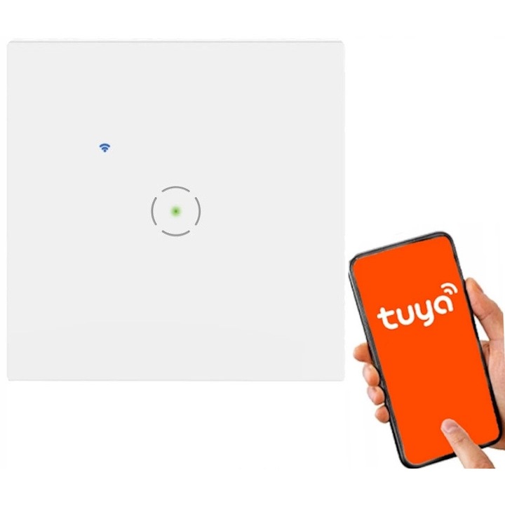 Intrerupator Wi-Fi Orno OR-SH-17200/W, incastrat tactil din sticla, compatibil Tuya/Google Assistant/Alexa, iluminare LED, 1-pol 10 A 110-240 V, Alb, 1 buc