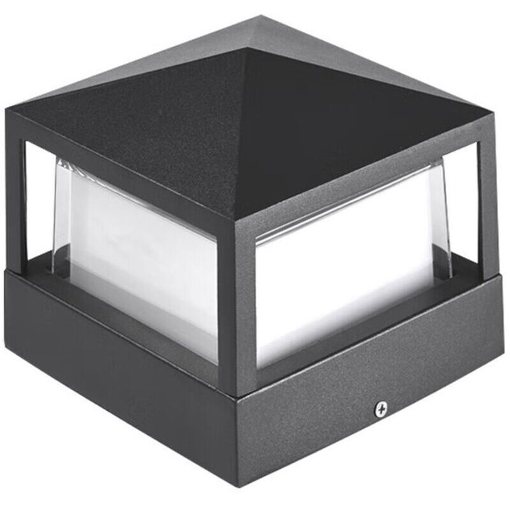 Lampa stalp exterior, IP65, aluminiu, alb rece, 16x16x12cm, 18W