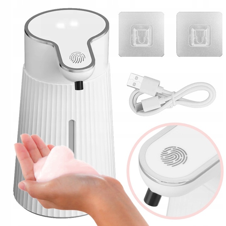 Dozator automat de sapun lichid GOMEDIA, dispenser fara atingere, cu senzor IR, capacitate 400 ml, incarcare USB-C, alb, 1 buc