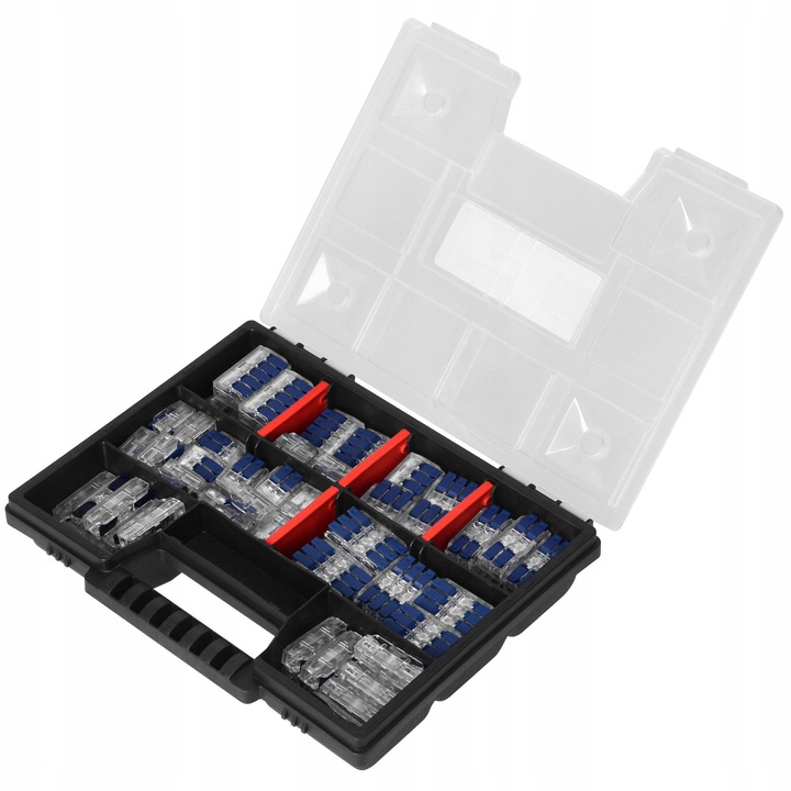 Set de conectori rapizi Orno OR-SZ-8030, cleme rapide pentru conductori 0,2-4 mm² si 0,5-4 mm², 32A/250-450V, cu organizer transparent, Transparent, 85 piese