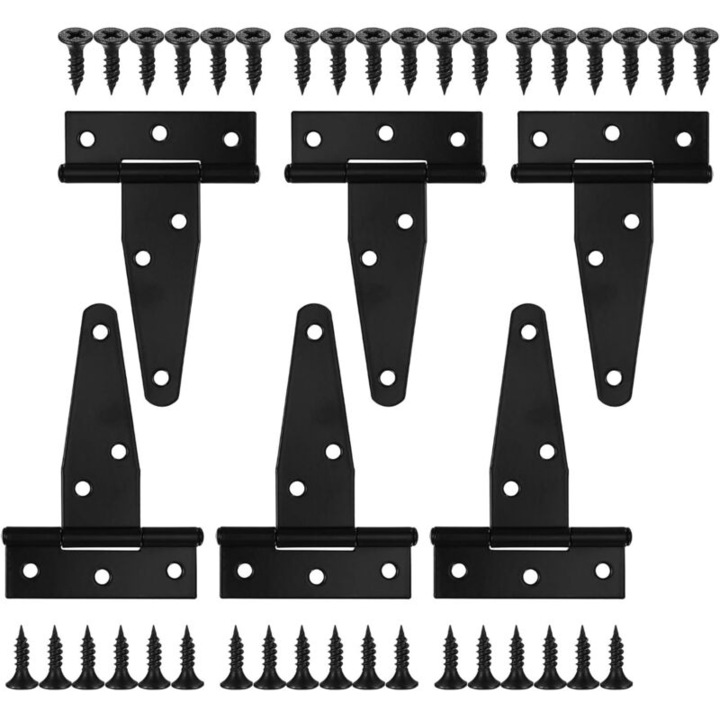 Set 6 balamale tip T, galvanizate, cu deschidere 180°, negru