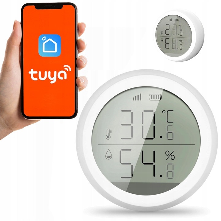 Senzor temperatura si umiditate (termometru si higrometru) MBG Line ZigBee TUYA, display LCD, compatibil Tuya Smart Life, Alb, 2x AAA