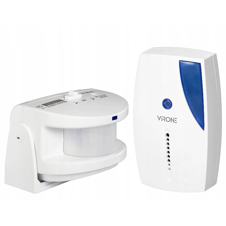 Sistem de semnalizare wireless/sonerie Virone ORNO AS-10 cu senzor PIR 7 m, semnalizare acustica si luminoasa, volum reglabil, 36 tonuri, alb, 1 set