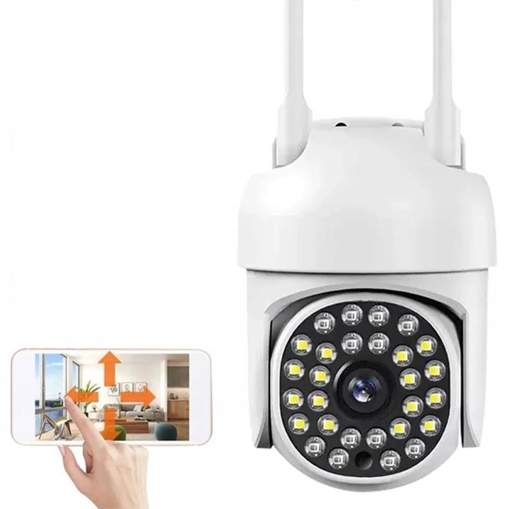Камера за наблюдение Kopier S06, външна въртяща се PTZ WiFi Full HD 2MP, 4x цифрово увеличение, детекция на движение и лица, IP66, Бяла, 1 бр