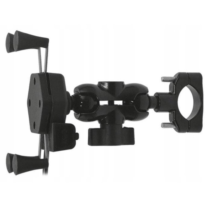 Suport de telefon moto Extremestyle UCH000139 RAM L USB, z USB 5V 2.1A, 32-83 mm, negru