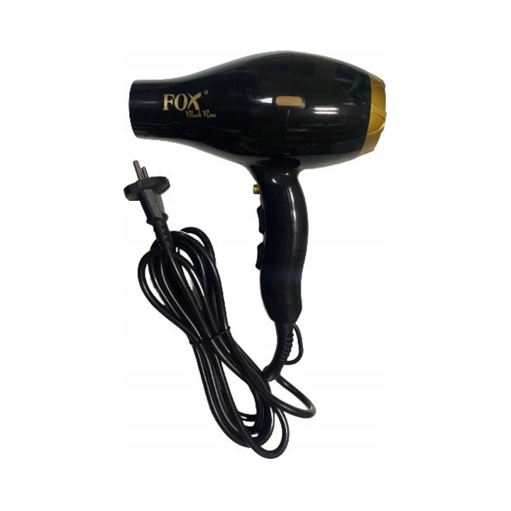 Hajszárító / fohn Fox Black Rose 2100W, ionizációs és professzionális AC motorral, fekete/arany, 500 g