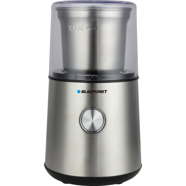 Кафемелачка Blaupunkt FCG801, 200 W, подвижен резервоар от неръждаема стомана, капацитет 85 г, за кафе, подправки и ядки, сребрист