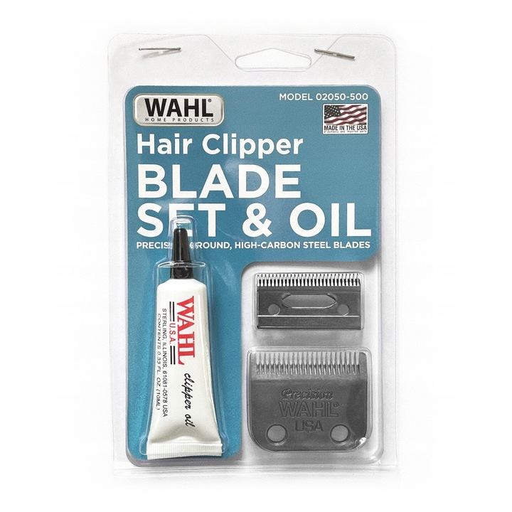 Нож за подстригване Wahl 02050-500, пълен с масло 10 ml, подстригване 0,8-2,5 mm, ширина на подстригване 40 mm, Произведено в САЩ, сребрист, 1 комплект