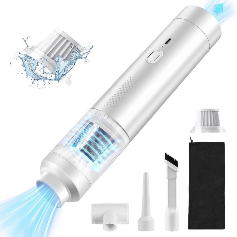 Aspirator portabil fara fir, 19.000 Pa, reincarcabil 3-in-1 cu autonomie 25 min, incarcare USB-C, accesorii perie si duze, Alb, 1 buc
