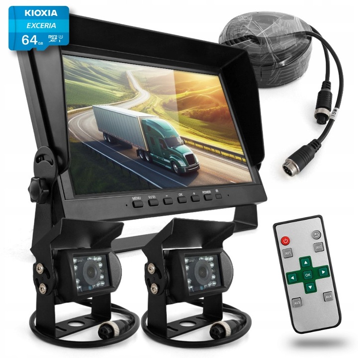 Gomedia 10.1 hüvelykes autós monitor szett 2 db FHD 1080p kamerával, 15m kábellel, 64GB SD kártyával