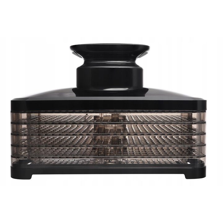 Deshidrator de alimente Eldom SG520, 5 tavi 32 x 25 cm, reglaj temperatura 35-70°C, timer 30 min-24 h, negru/transparent, 32 x 26 x 24 cm